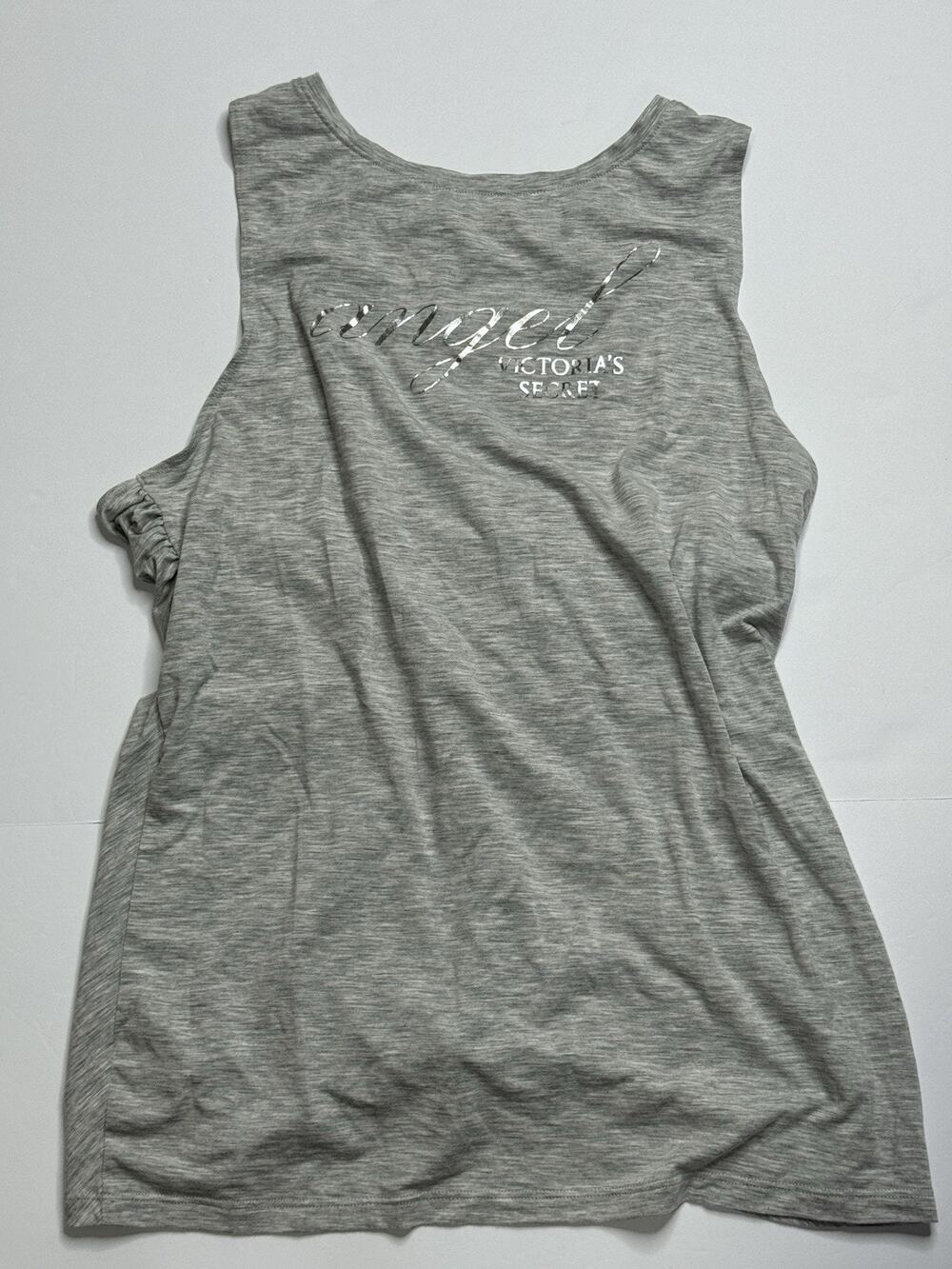 Victoria’s Secret Angel Tank Top Womens Small Gray Silver Logo Ruched Sides